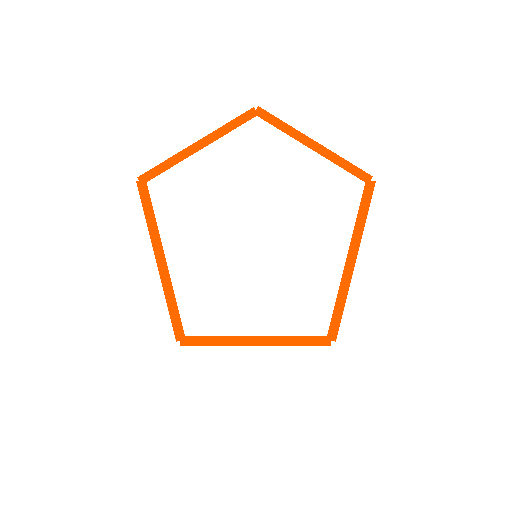 Oranges Fünfeck als Kontur auf weißem Hintergrund, geometrisches Symbol